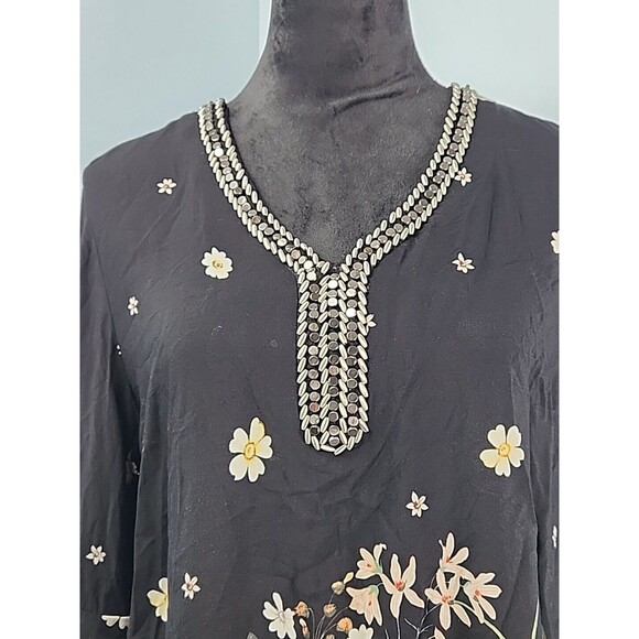 Coco + Carmen L/XL Tunic Floral Tiered Ruffle Sleeve Boho Bead Embellished Top - Picture 3 of 12